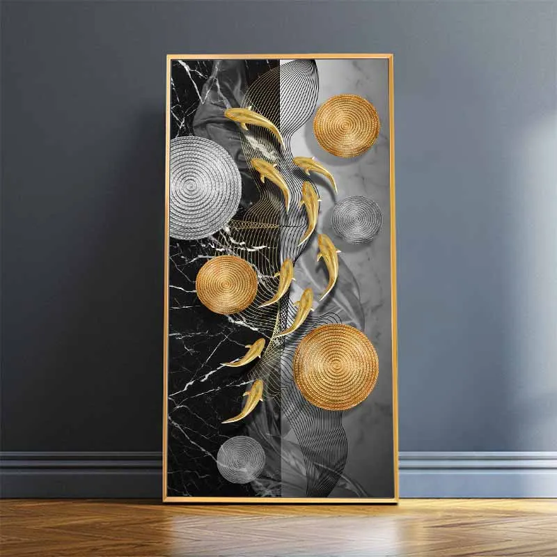 6 Tấm tranh canvas phong thủy 9 con cá chép cửu ngư trừu tượng