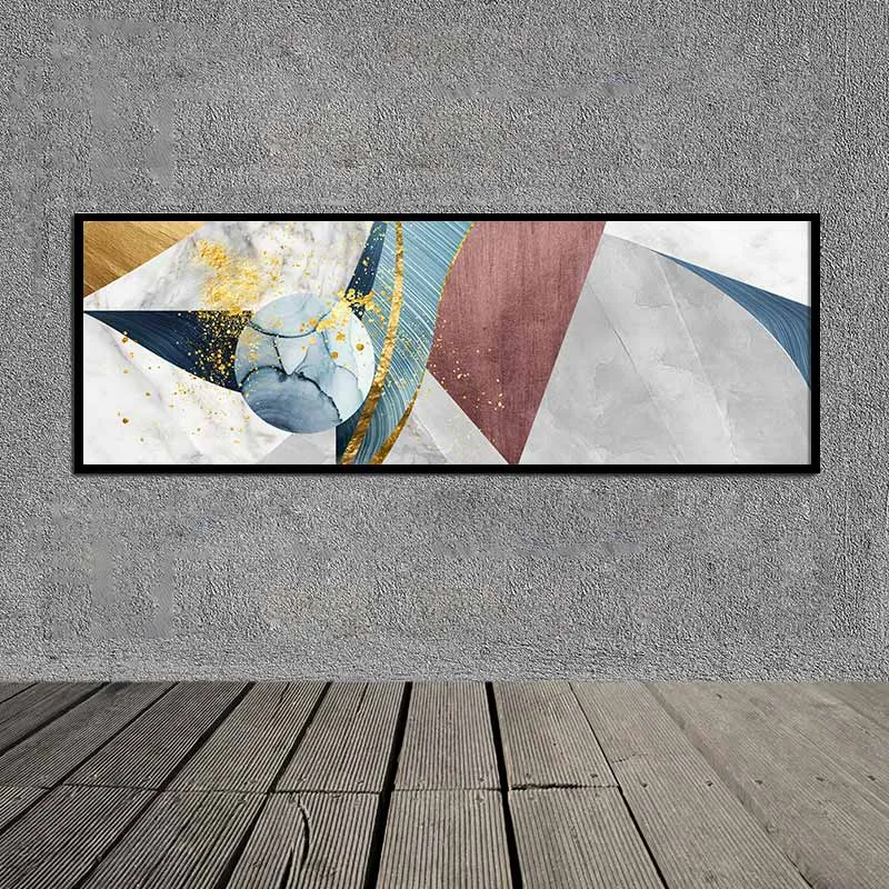 Tranh trừu tượng các khối hình học sắc vàng, xanh nước biển và nâu