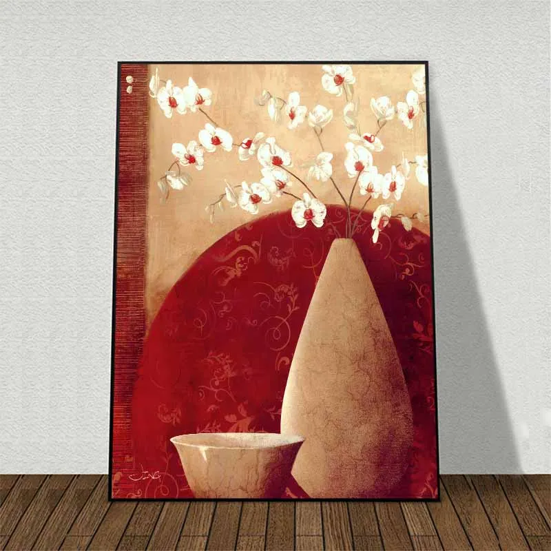 Tranh tĩnh vật bình hoa và bát đĩa gốm