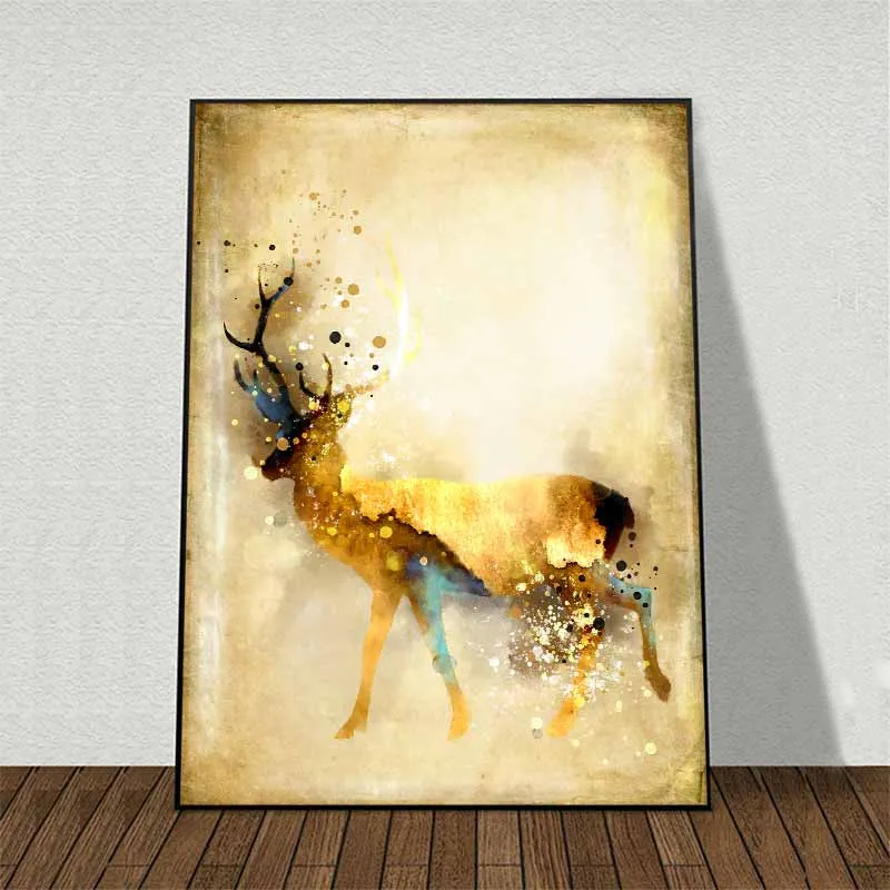 Tranh trừu tượng đầu hươu nai theo phong cách màu nước