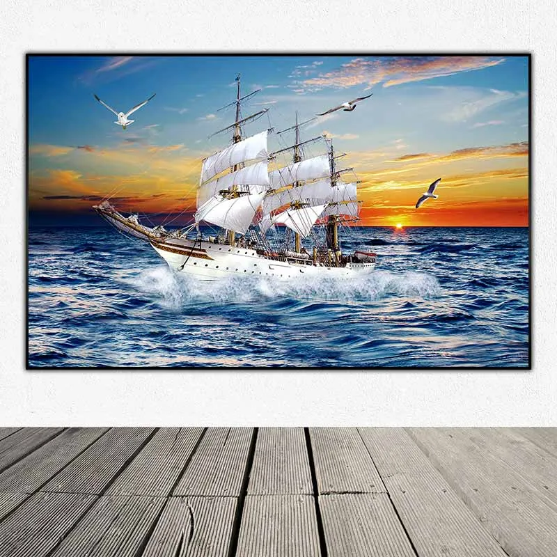 Tranh thuận buồm xuôi gió, tranh thuyền buồm và đàn chim hải âu