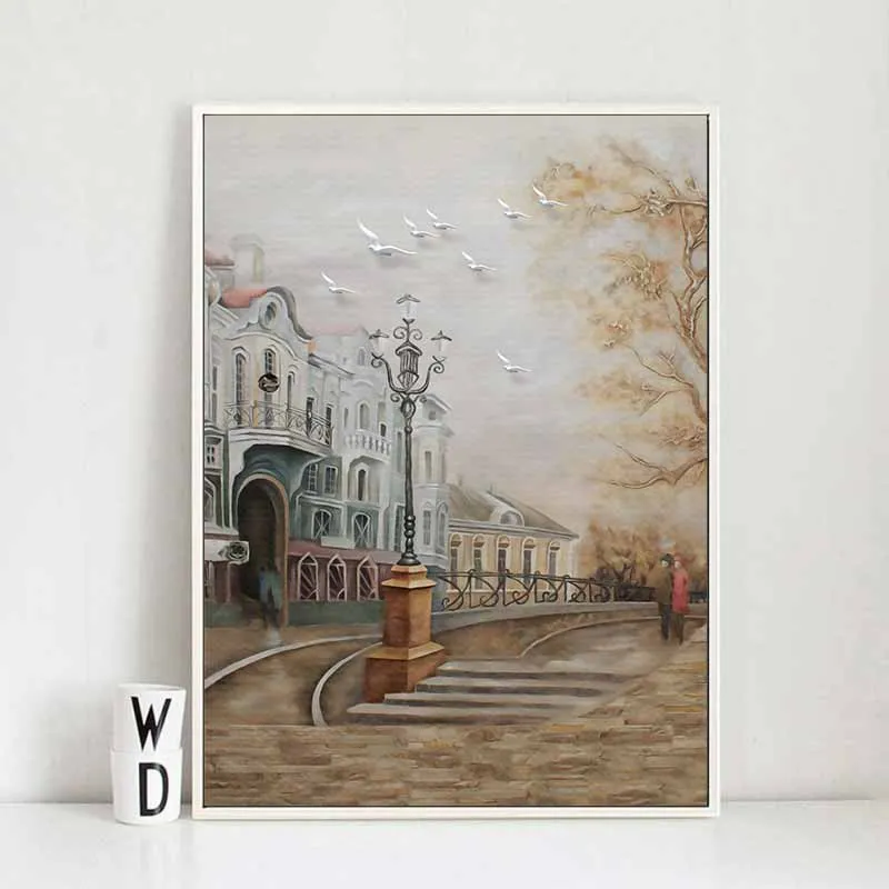 Tranh phong cảnh thành phố trên sông