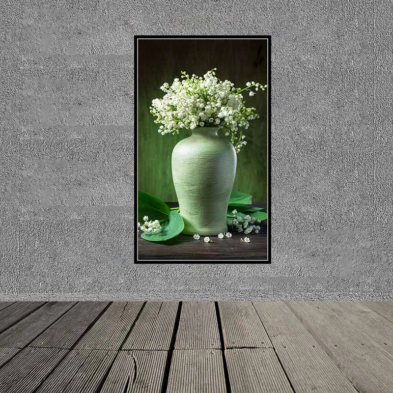 Tranh canvas bình hoa và hoa sen hồng và hoa sen trắng