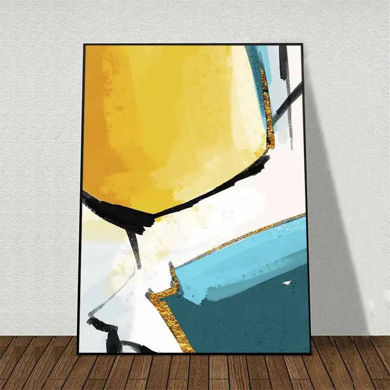 Tranh trừu tượng sắc vàng và xanh