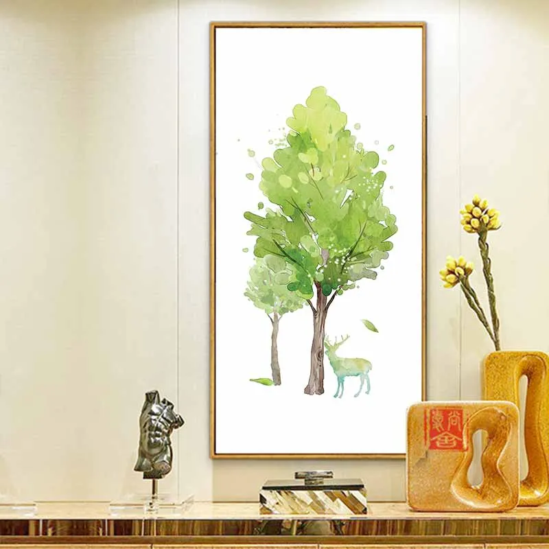 Tranh Hươu Nai trừu tượng trong rừng cây mùa đông