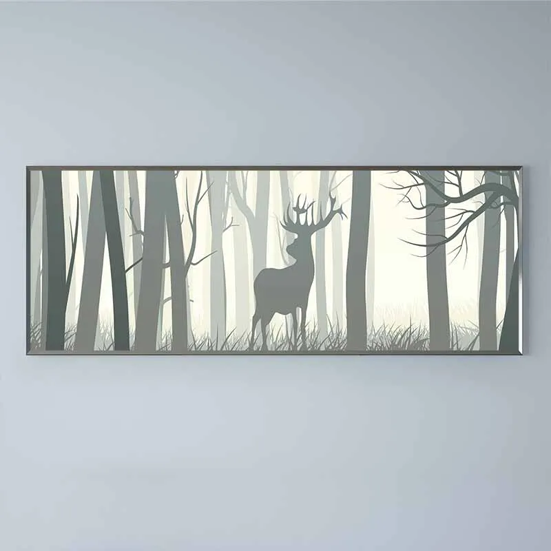 Tranh Nai trong rừng buổi sáng sương mù