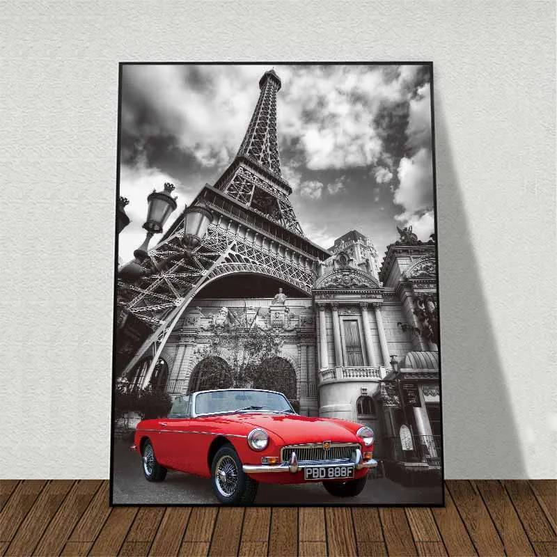 Tranh xe ô tô và tháp Eiffel