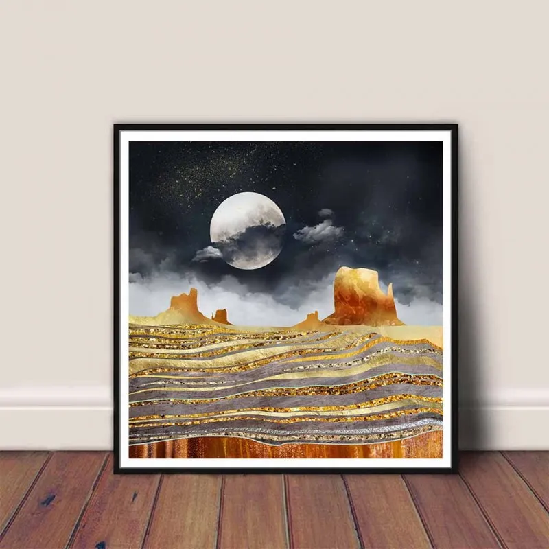 Tranh phong cảnh mặt trăng trên ngọn núi trừu tượng