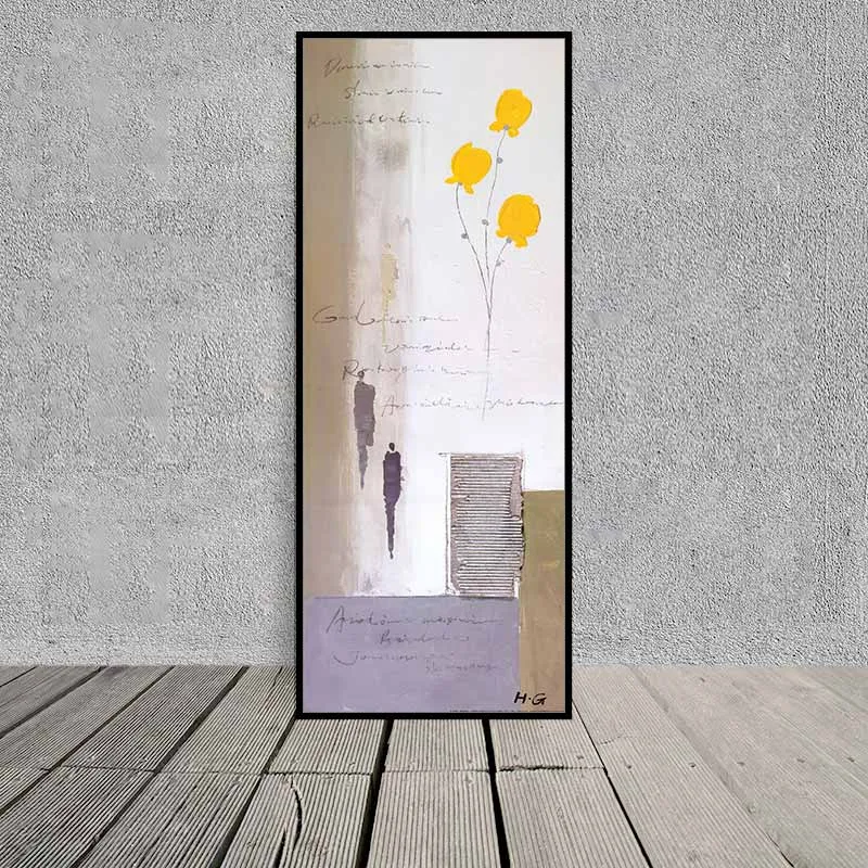 Tranh trừu tượng cành hoa sắc vàng và đỏ