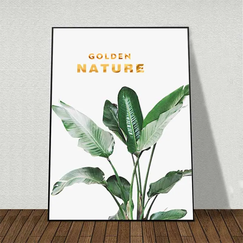 Tranh lá cây nhiệt đới kết hợp chữ Fresh nature plant