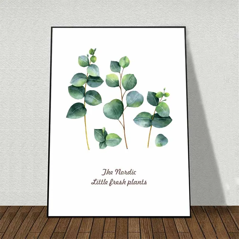 Tranh lá cây nhiệt đới kết hợp chữ The nordic little fresh plants