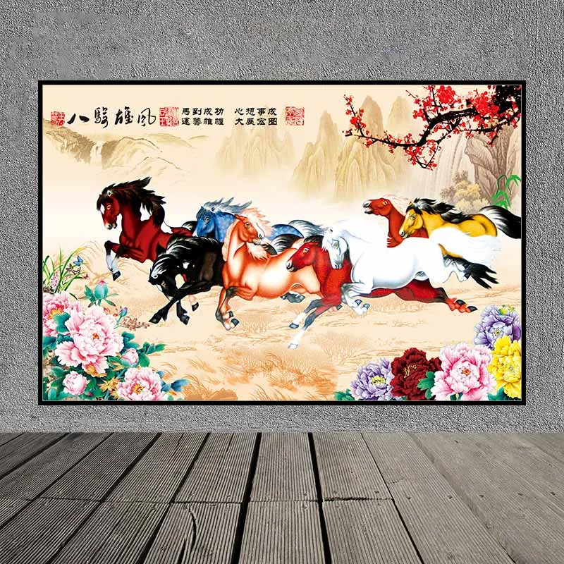 Tranh canvas phong thủy ngựa Mã Đáo Thành Công, Bát Mã