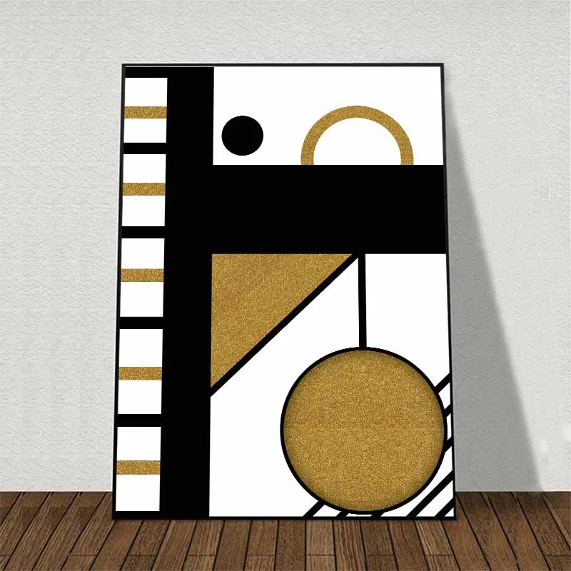 Tranh trừu tượng khối hình học với sắc vàng và đen