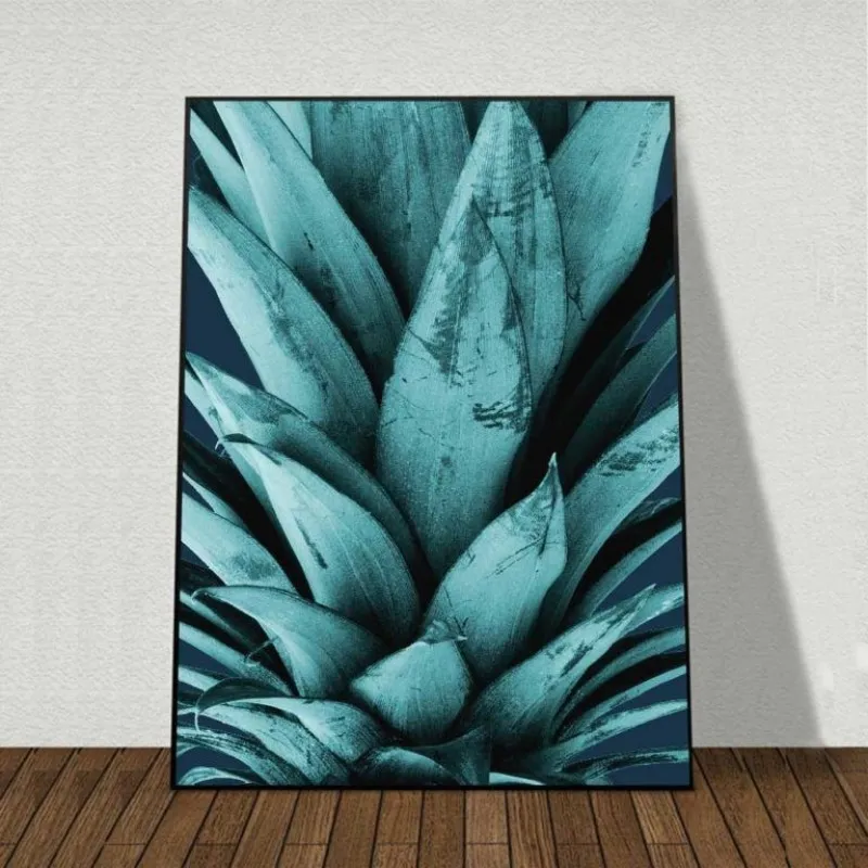 Tranh lá cây Trầu bà, quả dứa và lá cây Phú quý