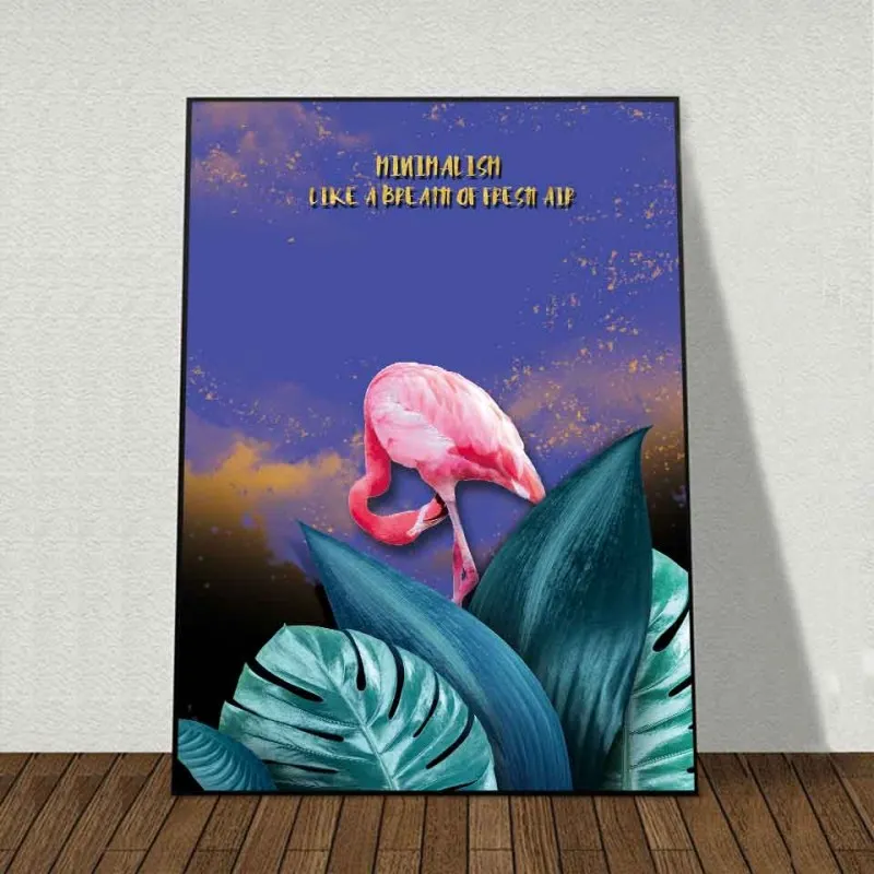 Tranh canvas chim hồng hạc trong bụi chuối