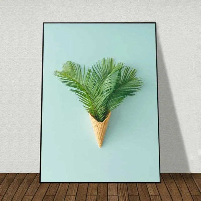 Tranh hoa và lá cây kết hợp chữ The Green Mood