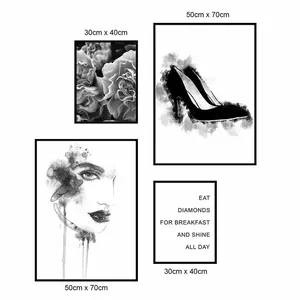 Tranh Scandinavian cô gái, đôi giày, hoa kết hợp chữ