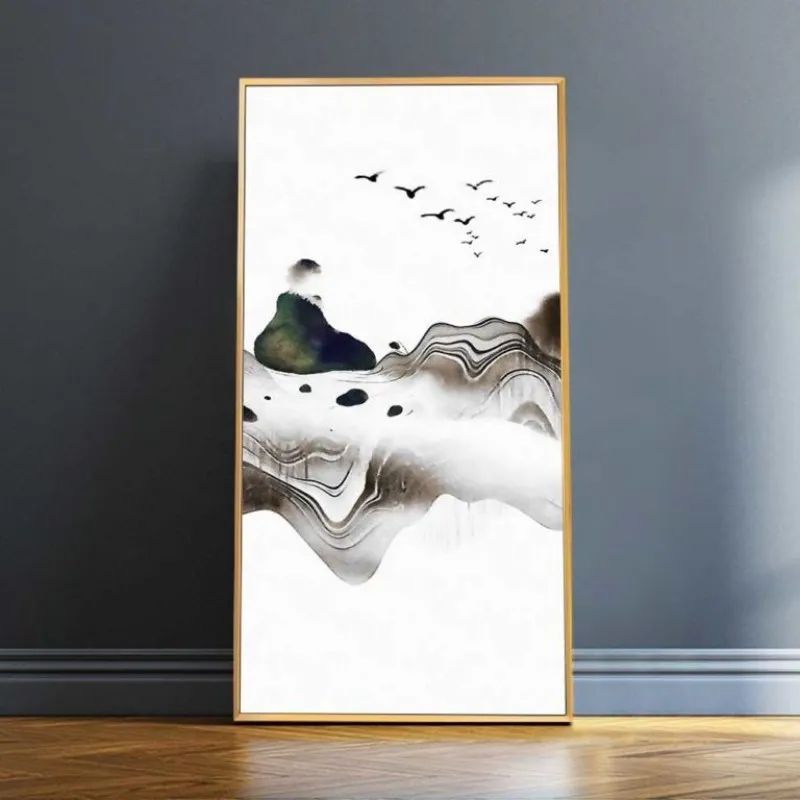 Tranh trừu tượng đồi núi và đàn chim