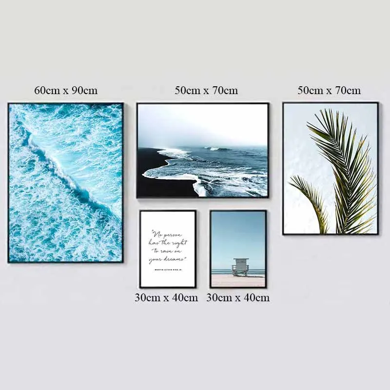 Tranh bộ Bắc Âu Scandinavian phong cảnh bãi biển và lá dừa