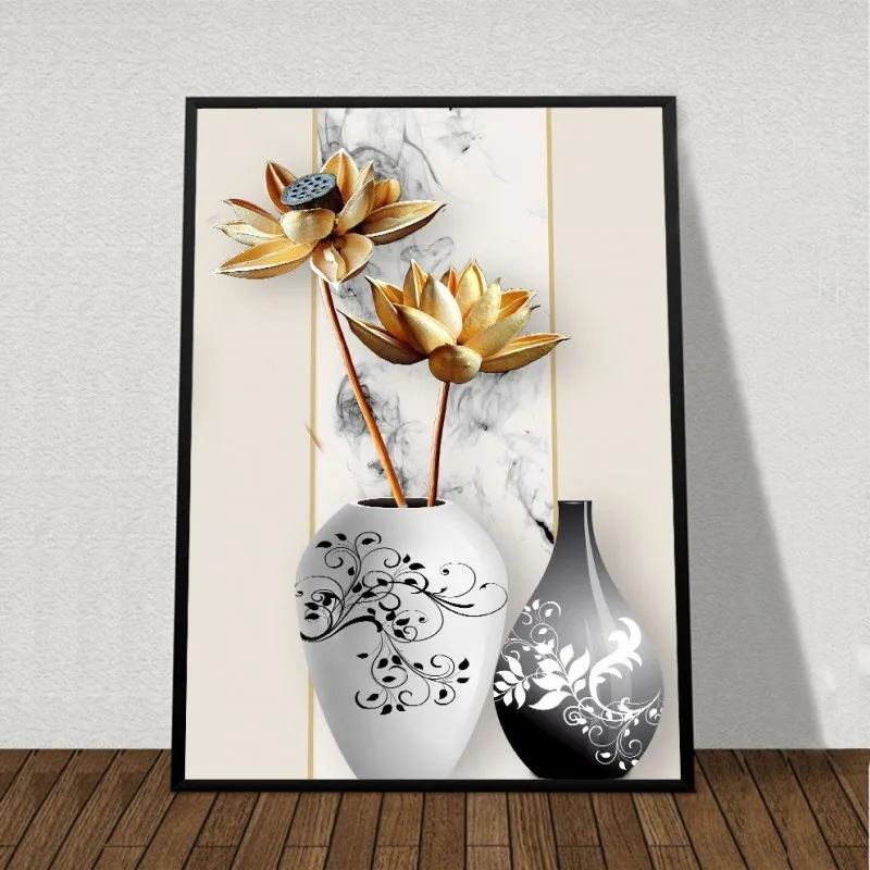 Tranh tĩnh vật bình và hoa sen