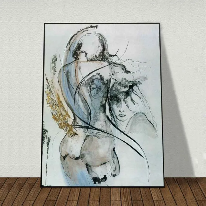 Tranh canvas các đường nét cô gái khỏa thân trừu tượng