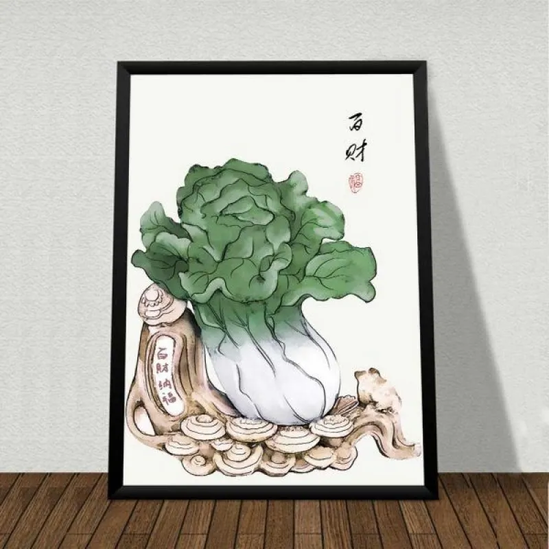 Tranh phong thủy bình hoa, bắp cải và hồ lô