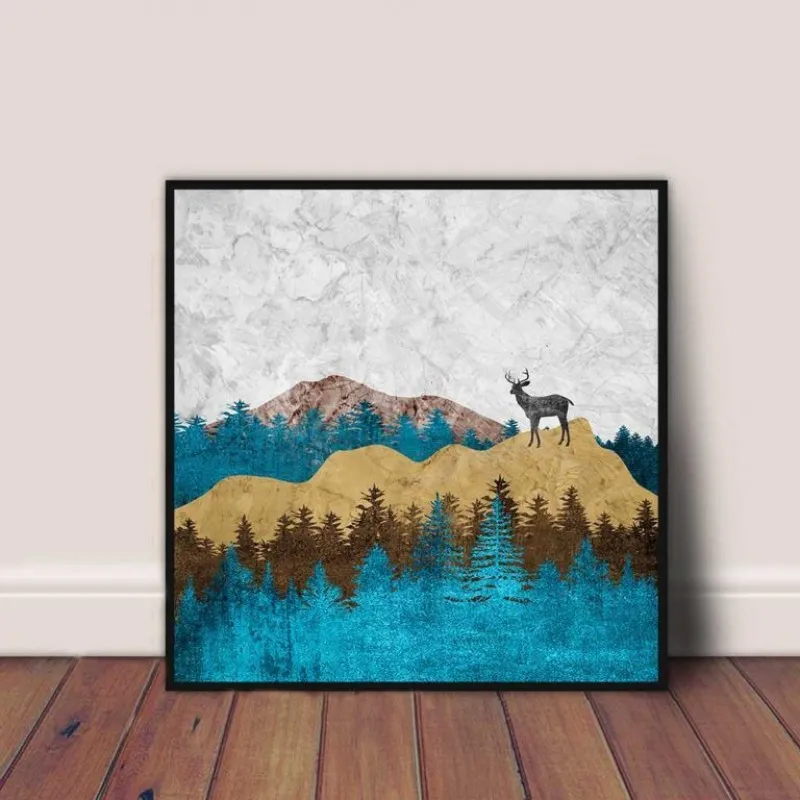 Tranh in canvas phong cảnh nai trừu tượng