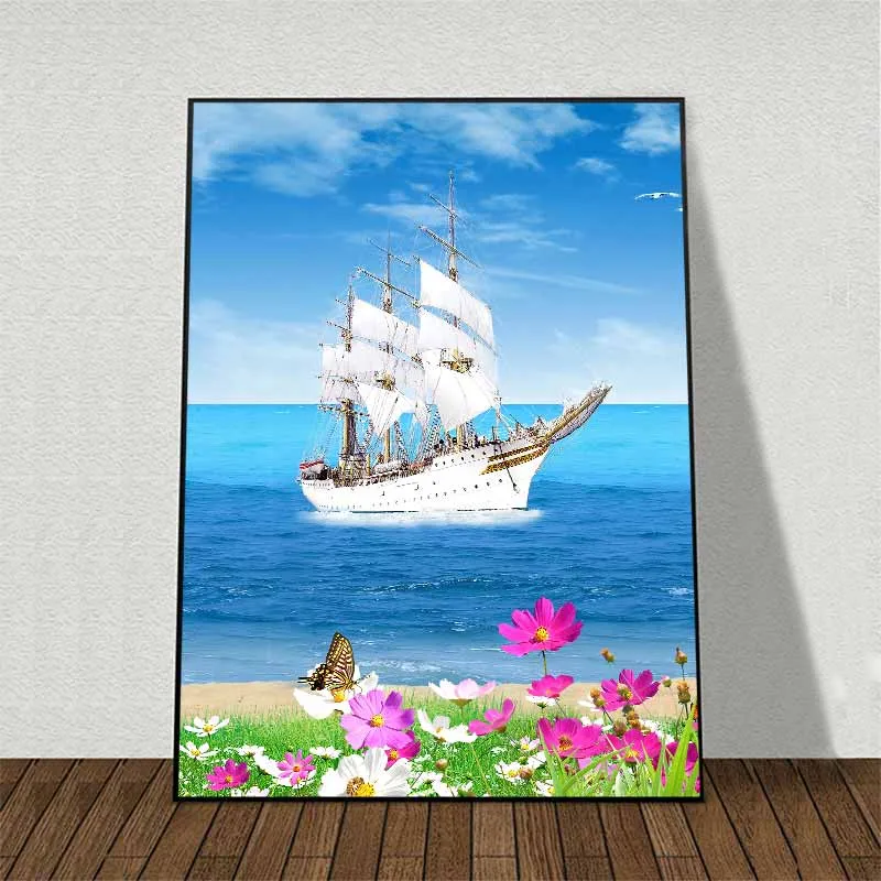 Tranh canvas phong cảnh biển và thuyền buồm trắng