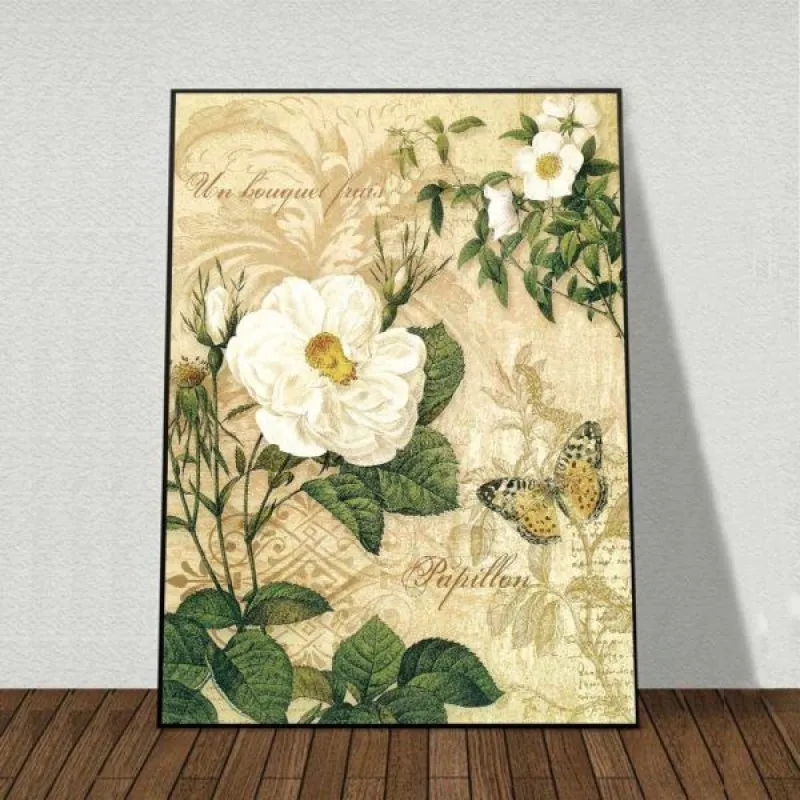 Tranh hoa Trà trắng theo phong cách Vintage