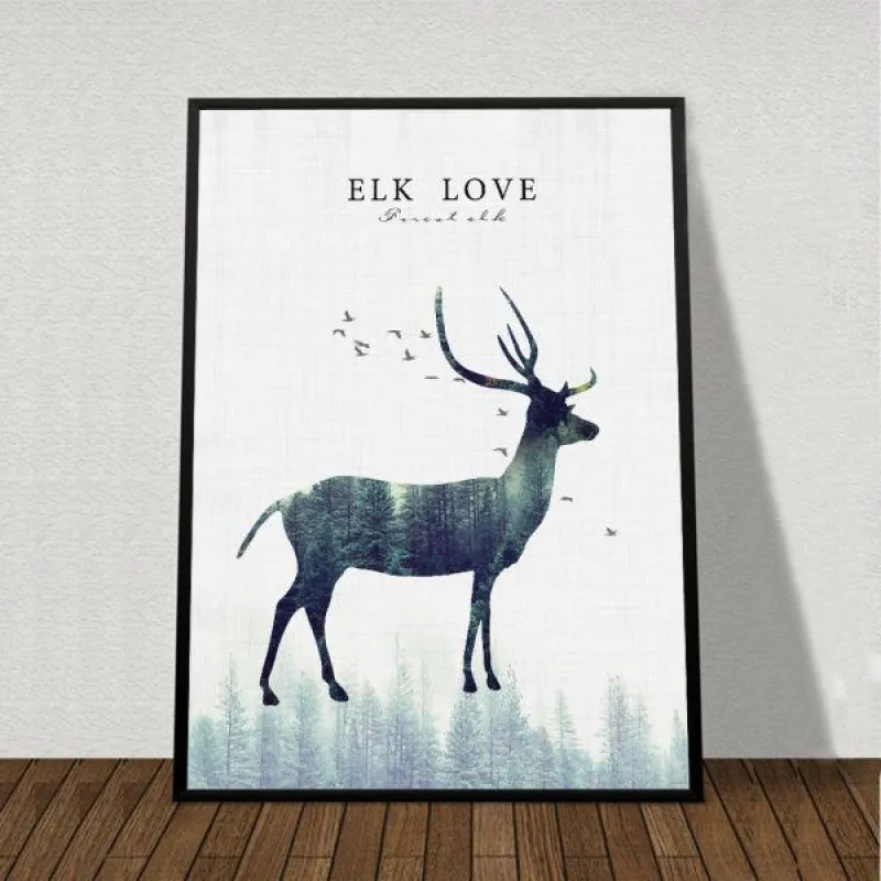 Tranh bộ 3 tấm nai và cây khô