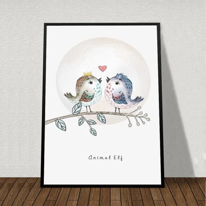 Tranh chim hoạt hình dễ thương