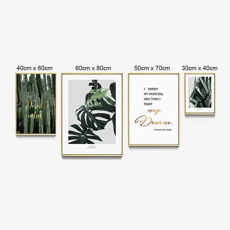 Tranh lá cây nhiệt đới xương rồng, lá trầu bà, lá dừa