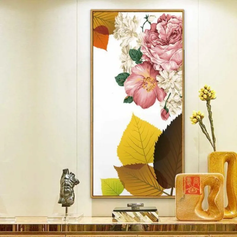 Tranh hoa Mẫu Đơn và lá vàng mùa Thu