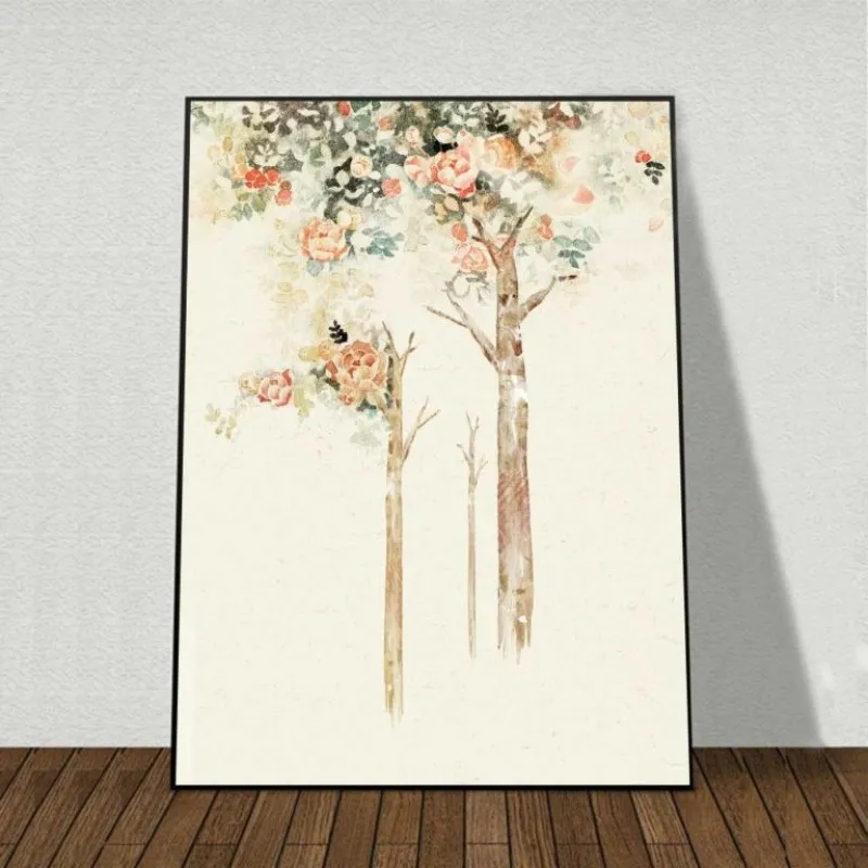 Tranh nai sừng hoa và cây hoa trừu tượng