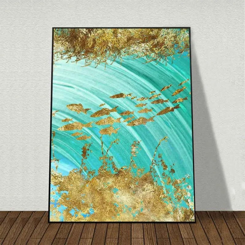 Tranh canvas trừu tượng đàn cá vàng golden