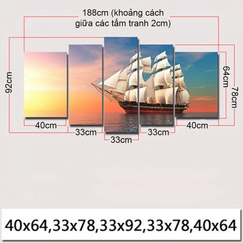 Tranh phong cảnh thuyền buồm, thuận buồm xuôi gió