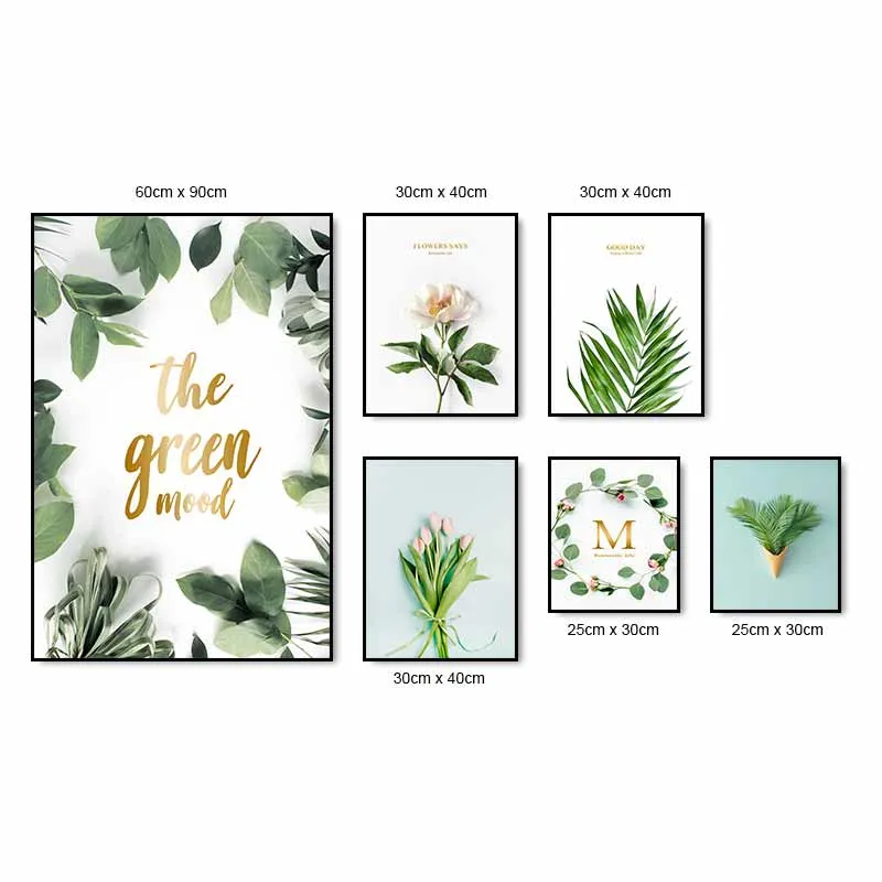 Tranh hoa và lá cây kết hợp chữ The Green Mood