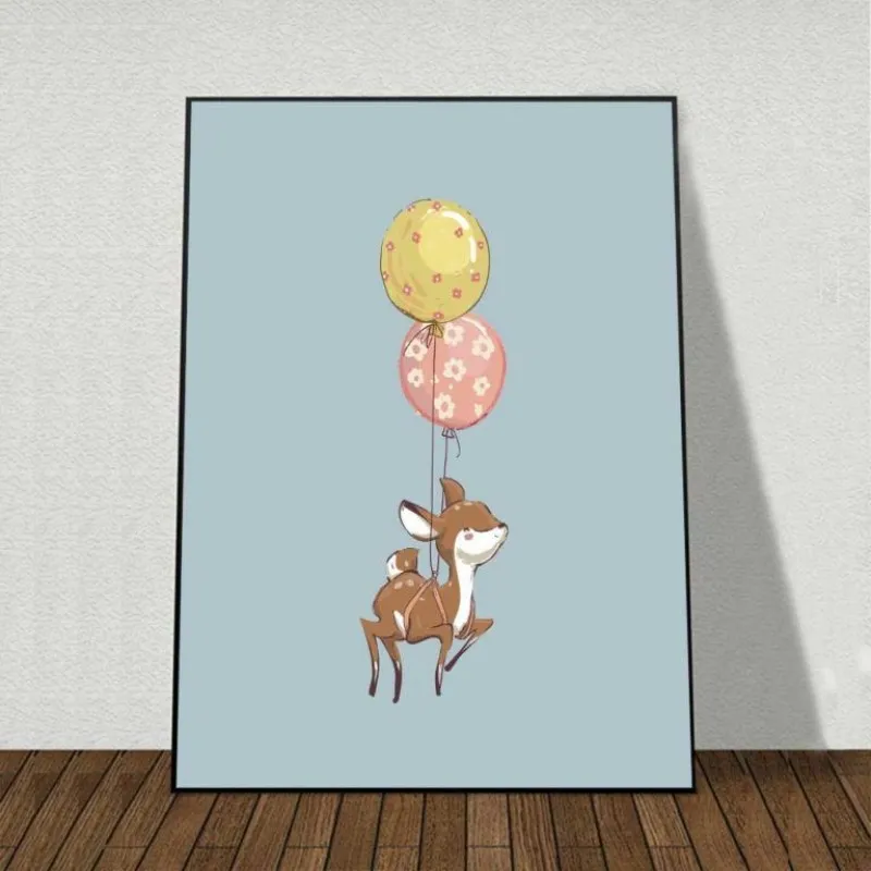 Tranh cáo, nai và voi bay bằng quả bóng bay