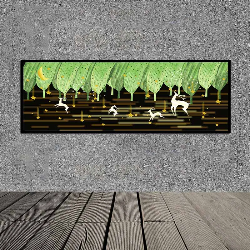 Tranh canvas đàn hươu và rừng cây trừu tượng