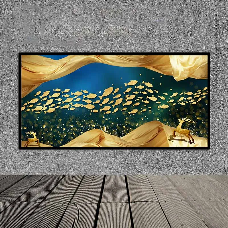 Tranh trừu tượng đàn cá và nai