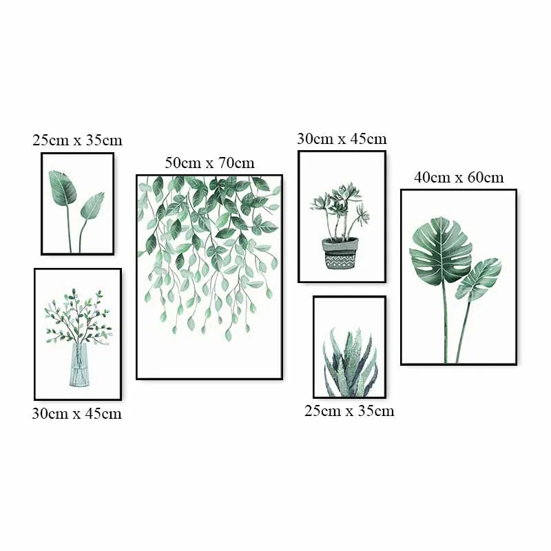 Tranh lá cây nhiệt đới lá cọ, cây xương rồng