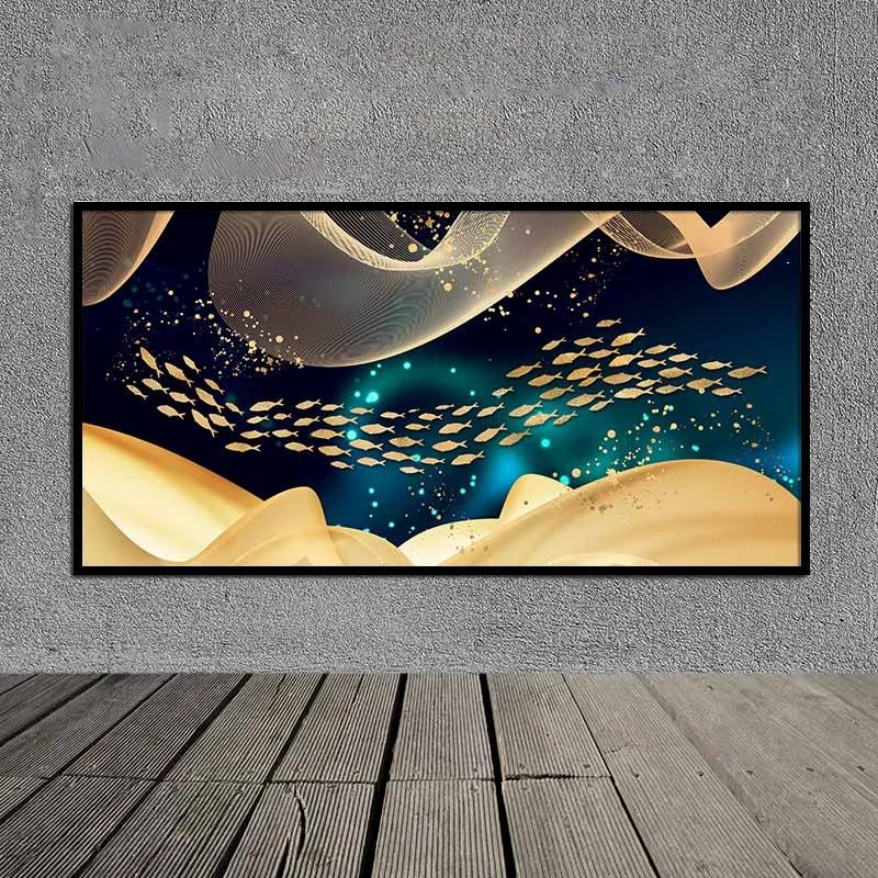 Tranh bộ trừu tượng đàn cá vàng