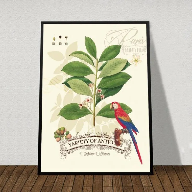 Tranh lá cây và chim vẹt