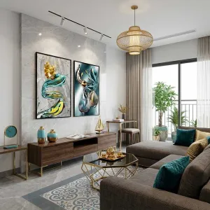 Bộ 2 Tranh Canvas 3D Trừu Tượng: Thuận Buồm Xuôi Gió & Ly Rượu Vang