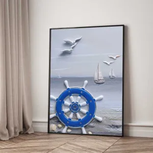 Bộ 3 Tranh Canvas Cảnh Biển Họa Tiết Thuyền Buồm Và Ngọn Hải Đăng Giả Nổi 3D