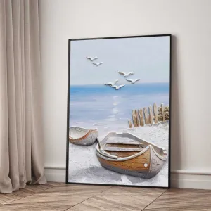Bộ 3 Tranh Canvas Cảnh Biển Họa Tiết Thuyền Buồm Và Ngọn Hải Đăng Giả Nổi 3D