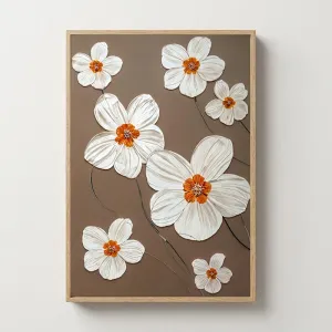 Bộ 3 Tranh Canvas Hoa Trắng Tối Giản và Nghệ Thuật Mondrian Cho Phòng Khách Hiện Đại