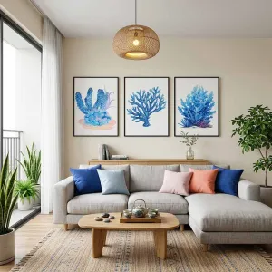 Bộ 3 Tranh Canvas Rạn San Hô Đại Dương Xanh