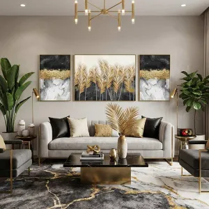 Bộ Tranh Canvas 3 Tấm: Vũ Khúc Lá Vàng Sang Trọng