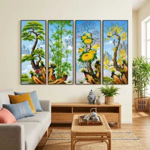 Bộ Tranh Canvas Phong Thủy Tứ Quý Bốn Mùa: Tùng - Trúc - Cúc - Mai